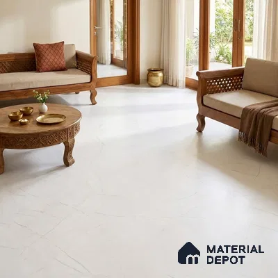 Marble Floor & Wall Large Format Tile TL 06421 Fenno White 6 ft x 4 ft Satin Finish Vitrified Tile - 9 mm | Suitable for Living Room, Bedroom & Bathroom | Adhesive and Spacers Must be Used During Installation