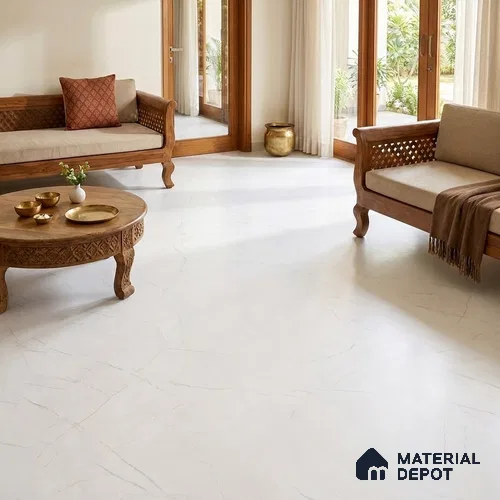 Marble Floor & Wall Large Format Tile TL 06421 Fenno White 6 ft x 4 ft Satin Finish Vitrified Tile - 9 mm | Suitable for Living Room, Bedroom & Bathroom | Adhesive and Spacers Must be Used During Installation