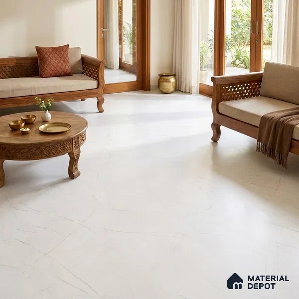Marble Floor & Wall Large Format Tile TL 06421 Fenno White 6 ft x 4 ft Satin Finish Vitrified Tile - 9 mm | Suitable for Living Room, Bedroom & Bathroom | Adhesive and Spacers Must be Used During Installation
