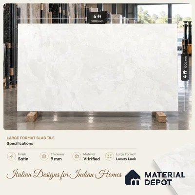 Marble Floor & Wall Large Format Tile TL 06422 Crestola Bianco 6 ft x 4 ft Satin Finish Vitrified Tile - 9 mm | Suitable for Living Room, Bedroom & Bathroom | Adhesive and Spacers Must be Used During Installation