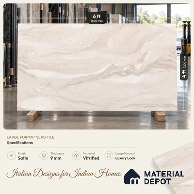 Marble Floor & Wall Large Format Tile TL 06423 Classic Dyna Grey 6 ft x 4 ft Satin Finish Vitrified Tile - 9 mm | Suitable for Living Room, Bedroom & Bathroom | Adhesive and Spacers Must be Used During Installation