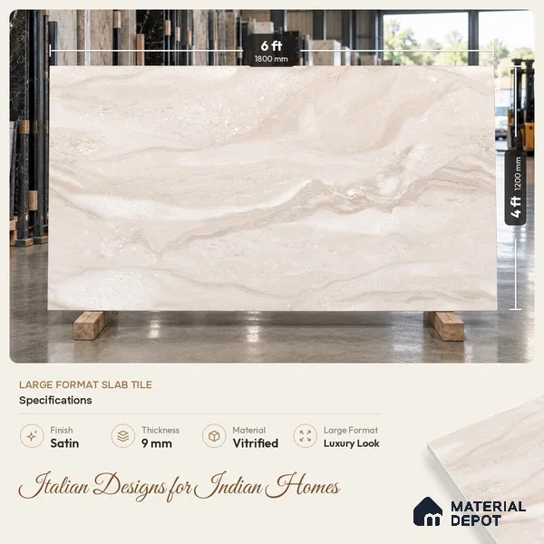 Marble Floor & Wall Large Format Tile TL 06423 Classic Dyna Grey 6 ft x 4 ft Satin Finish Vitrified Tile - 9 mm | Suitable for Living Room, Bedroom & Bathroom | Adhesive and Spacers Must be Used During Installation