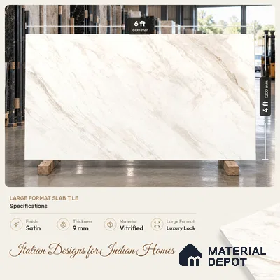 Marble Floor & Wall Large Format Tile TL 06424 Polarangelo Rust 6 ft x 4 ft Satin Finish Vitrified Tile - 9 mm | Suitable for Living Room, Bedroom & Bathroom | Adhesive and Spacers Must be Used During Installation