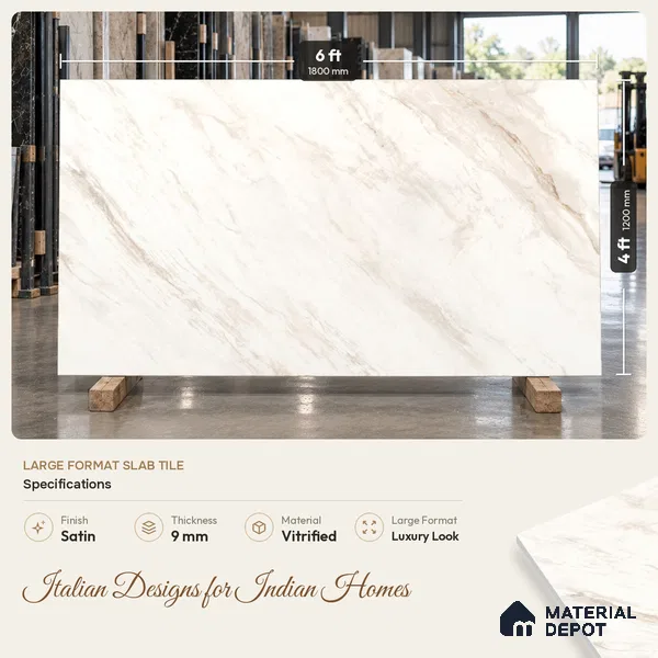 Marble Floor & Wall Large Format Tile TL 06424 Polarangelo Rust 6 ft x 4 ft Satin Finish Vitrified Tile - 9 mm | Suitable for Living Room, Bedroom & Bathroom | Adhesive and Spacers Must be Used During Installation