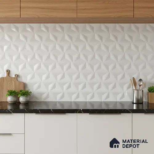 3D Punch Wall Tile TL 06450 Ateler White 2 ft x 1 ft Ceramic Glossy Finish - 8 mm | Suitable for Living Room, Kitchen & Bathroom