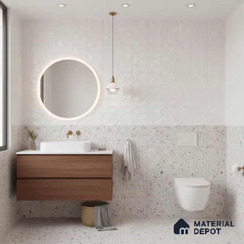 3D Punch Wall Tile TL 06451 Jakarta White 2 ft x 1 ft Ceramic Glossy Finish - 8 mm | Suitable for Living Room, Kitchen & Bathroom