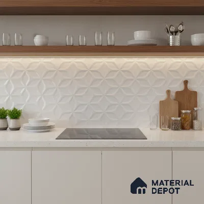 3D Punch Wall Tile TL 06451 Jakarta White 2 ft x 1 ft Ceramic Glossy Finish - 8 mm | Suitable for Living Room, Kitchen & Bathroom (Sample)