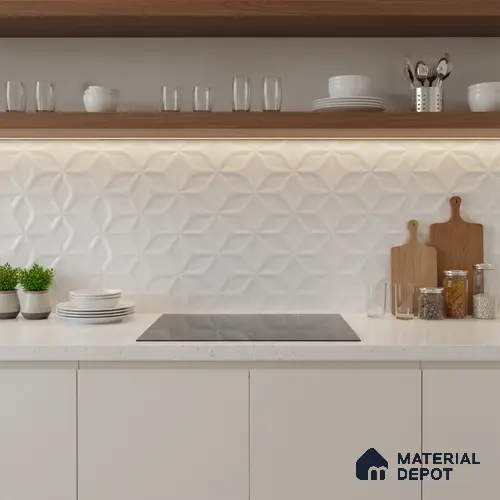 3D Punch Wall Tile TL 06451 Jakarta White 2 ft x 1 ft Ceramic Glossy Finish - 8 mm | Suitable for Living Room, Kitchen & Bathroom
