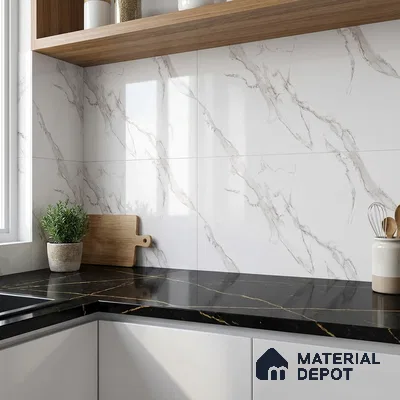 Marble Wall Tile TL 06456 Alexa White 2 ft x 1 ft Ceramic Glossy Finish - 8 mm | Suitable for Living Room, Kitchen & Bathroom