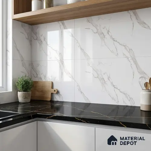 Marble Wall Tile TL 06456 Alexa White 2 ft x 1 ft Ceramic Glossy Finish - 8 mm | Suitable for Living Room, Kitchen & Bathroom