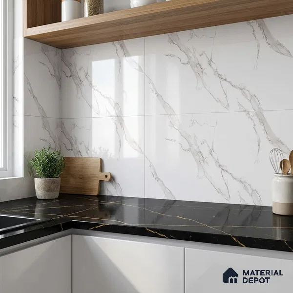 Marble Wall Tile TL 06456 Alexa White 2 ft x 1 ft Ceramic Glossy Finish - 8 mm | Suitable for Living Room, Kitchen & Bathroom