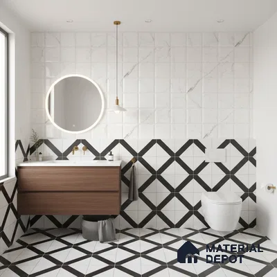 Faux Subway Wall Tile TL 06459 B Carara Milky HL 2 ft x 1 ft Ceramic Glossy Finish - 8 mm | Suitable For Kitchen, Bathroom, Dining Area
