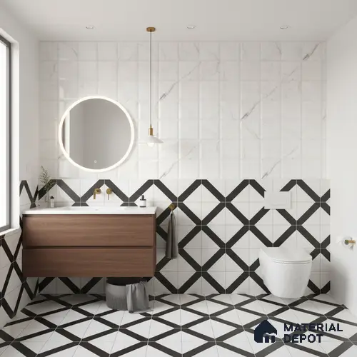 Faux Subway Wall Tile TL 06459 B Carara Milky HL 2 ft x 1 ft Ceramic Glossy Finish - 8 mm | Suitable for Living Room, Kitchen & Bathroom