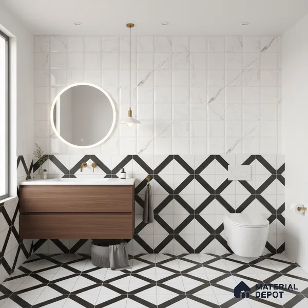 Faux Subway Wall Tile TL 06459 B Carara Milky HL 2 ft x 1 ft Ceramic Glossy Finish - 8 mm | Suitable For Kitchen, Bathroom, Dining Area