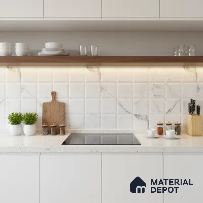 Faux Subway Wall Tile TL 06459 B Carara Milky HL 2 ft x 1 ft Ceramic Glossy Finish - 8 mm | Suitable For Kitchen, Bathroom, Dining Area