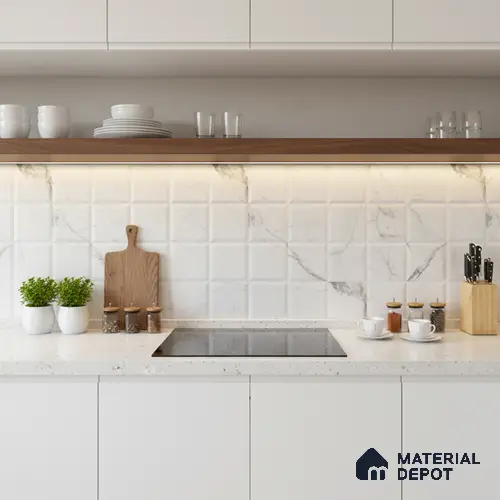 Faux Subway Wall Tile TL 06459 B Carara Milky HL 2 ft x 1 ft Ceramic Glossy Finish - 8 mm | Suitable for Living Room, Kitchen & Bathroom