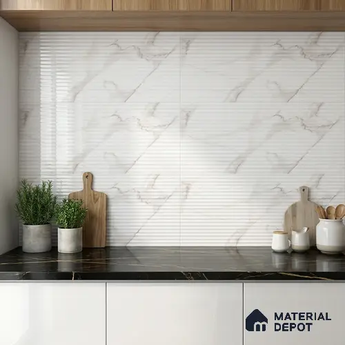 Faux Subway Wall Tile TL 06460 D Globe White Small Liner 2 ft x 1 ft Ceramic Glossy Finish - 8 mm | Suitable for Living Room,Kitchen & Bathroom