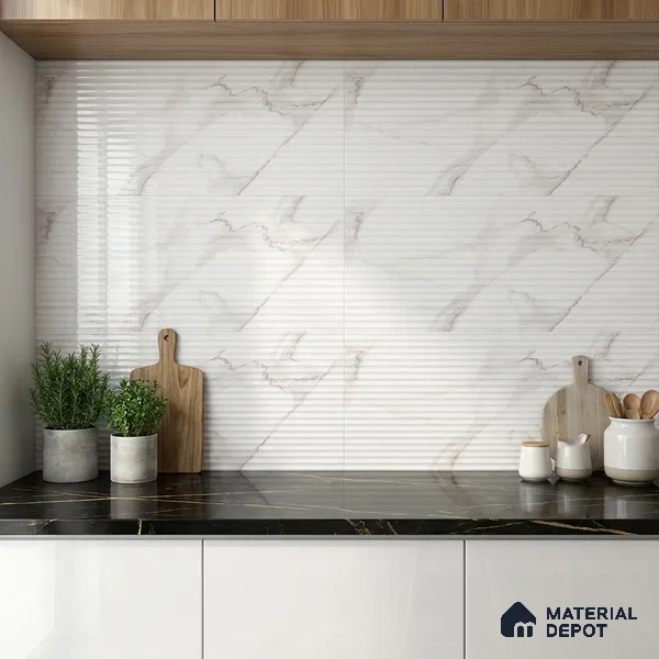 Highlighter Wall Tile TL 06460 D Globe White Small Liner 2 ft x 1 ft Ceramic Glossy Finish - 8 mm | Suitable for Living Room,Kitchen & Bathroom (Sample)
