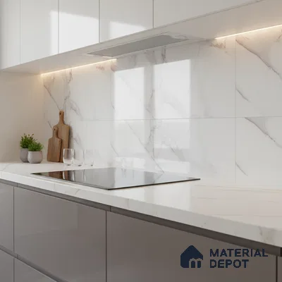 Marble Wall Tile TL 06460 Globe White 2 ft x 1 ft Ceramic Glossy Finish - 8 mm | Suitable for Living Room,Kitchen & Bathroom (Sample)