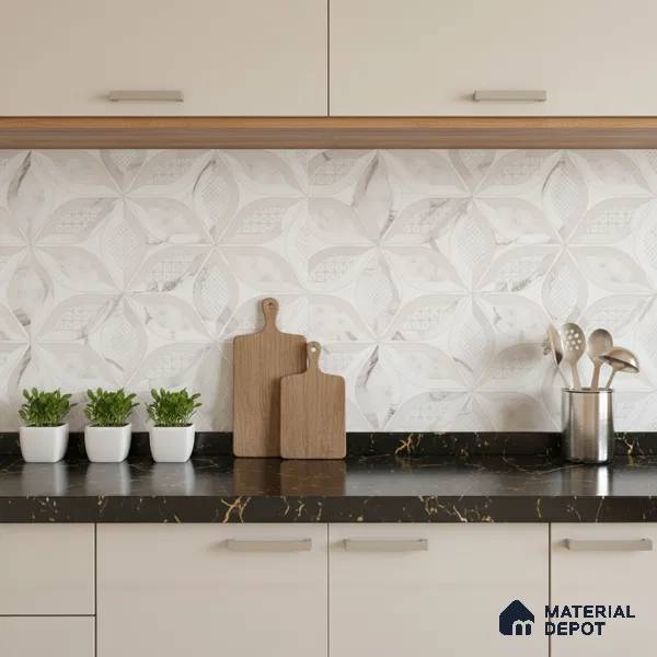 Highlighter Wall Tile TL 06461 B Angel White Decor 05 2 ft x 1 ft Ceramic Glossy Finish - 8 mm | Suitable for Living Room,Kitchen & Bathroom