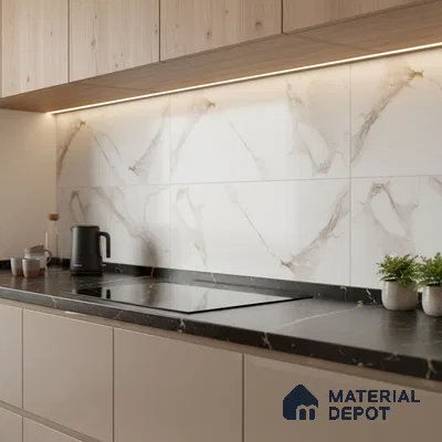 Marble Wall Tile TL 06461 Angel White 2 ft x 1 ft Ceramic Glossy Finish - 8 mm | Suitable for Living Room,Kitchen & Bathroom