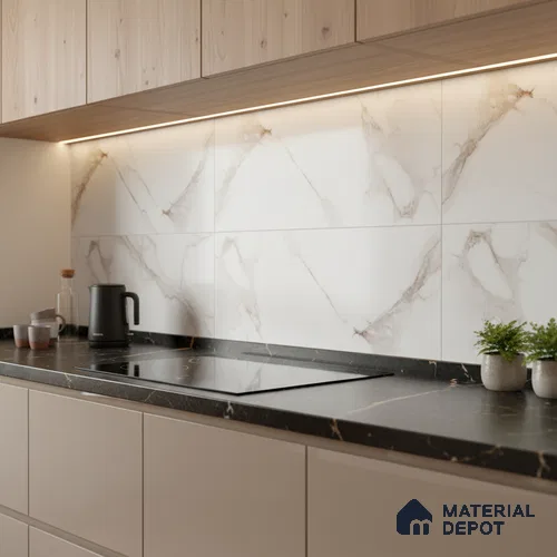 Marble Wall Tile TL 06461 Angel White 2 ft x 1 ft Ceramic Glossy Finish - 8 mm | Suitable for Living Room,Kitchen & Bathroom