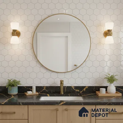 Hexagonal Wall Tile TL 06462 B R Mood Hexagone White HL 2 ft x 1 ft Ceramic Glossy Finish - 8 mm | Suitable for Living Room,Kitchen & Bathroom (Sample)