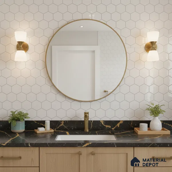 Hexagonal Wall Tile TL 06462 B R Mood Hexagone White HL 2 ft x 1 ft Ceramic Glossy Finish - 8 mm | Suitable for Living Room,Kitchen & Bathroom (Sample)