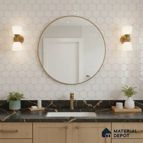 Hexagonal Wall Tile TL 06462 B R Mood Hexagone White HL 2 ft x 1 ft Ceramic Glossy Finish - 8 mm | Suitable for Living Room,Kitchen & Bathroom