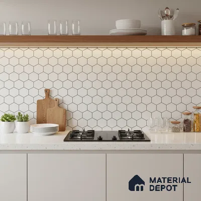 Hexagonal Wall Tile TL 06462 B R Mood Hexagone White HL 2 ft x 1 ft Ceramic Glossy Finish - 8 mm | Suitable for Living Room,Kitchen & Bathroom (Sample)