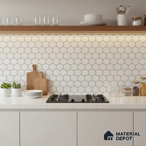 Hexagonal Wall Tile TL 06462 B R Mood Hexagone White HL 2 ft x 1 ft Ceramic Glossy Finish - 8 mm | Suitable for Living Room,Kitchen & Bathroom