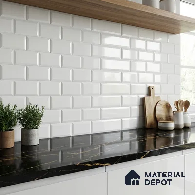 Faux Subway Wall Tile TL 06462 C Brick White 2 ft x 1 ft Ceramic Glossy Finish - 8 mm | Suitable for Kitchen, Bathroom & Balcony Walls | Please Expect a Slight Variation of Pattern