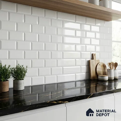 Faux Subway Wall Tile TL 06462 C Brick White 2 ft x 1 ft Ceramic Glossy Finish - 8 mm | Suitable for Kitchen, Bathroom & Balcony Walls | Please Expect a Slight Variation of Pattern