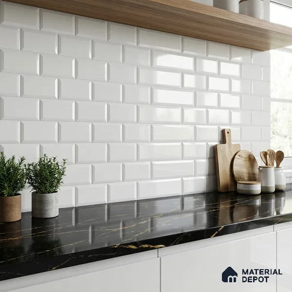 Faux Subway Wall Tile TL 06462 C Brick White 2 ft x 1 ft Ceramic Glossy Finish - 8 mm | Suitable for Kitchen, Bathroom & Balcony Walls | Please Expect a Slight Variation of Pattern