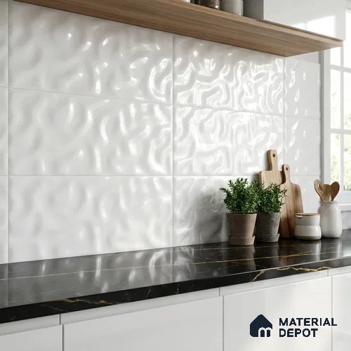 Punch Wall Tile TL 06462 Mood White 2 ft x 1 ft Ceramic Glossy Finish - 8 mm | Suitable for Living Room,Kitchen & Bathroom