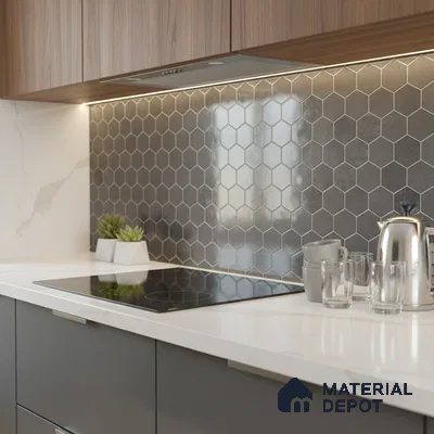 Hexagonal Wall Tile TL 06465 D R Mood Hexagon DK Grey HL 2 ft x 1 ft Ceramic Glossy Finish - 8 mm | Suitable for Living Room, Kitchen & Bathroom (Sample)