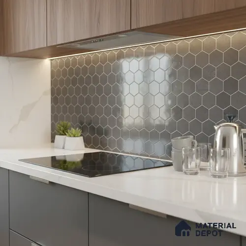 Hexagonal Wall Tile TL 06465 D R Mood Hexagon DK Grey HL 2 ft x 1 ft Ceramic Glossy Finish - 8 mm | Suitable for Living Room, Kitchen & Bathroom