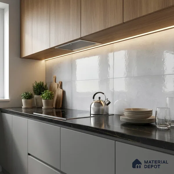 Plain Wall Tile TL 06465 Mood LT Grey 2 ft x 1 ft Ceramic Glossy Finish - 8 mm | Suitable for Living Room, Kitchen & Bathroom