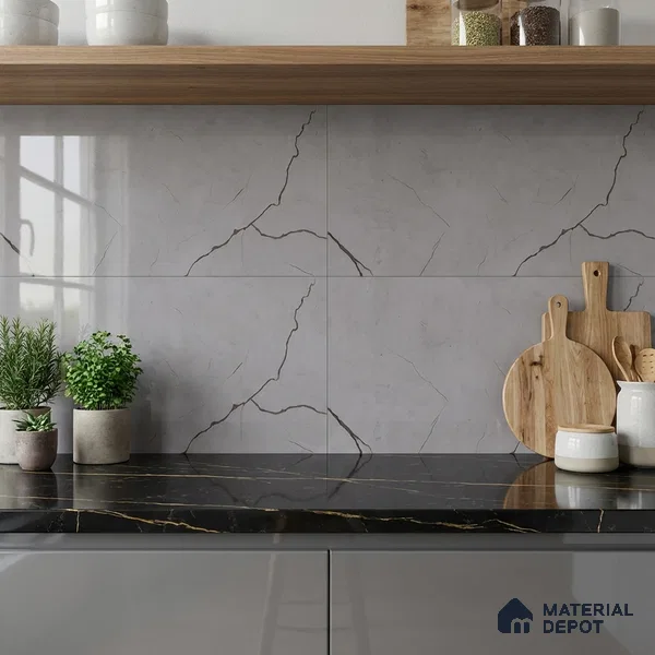 Marble Wall Tile TL 06468 B R Amora Grey 2 ft x 1 ft Ceramic Glossy Finish - 8 mm | Suitable for Living Room, Kitchen & Bathroom