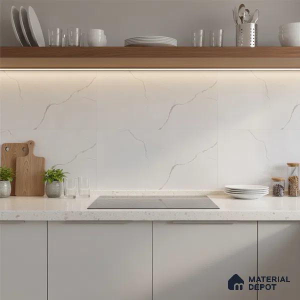 Marble Wall Tile TL 06468 R Amora Silver 2 ft x 1 ft Ceramic Glossy Finish - 8 mm | Suitable for Living Room, Kitchen & Bathroom