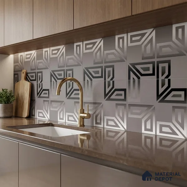 Highlighter Wall Tile TL 06481 C Chrome Labyrinth 2 ft x 1 ft Ceramic Matte Finish - 8 mm | Suitable For Kitchen, Bathroom & Accent/Feature Wall