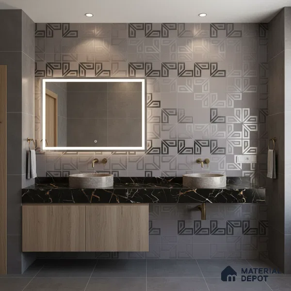 Highlighter Wall Tile TL 06481 C Chrome Labyrinth 2 ft x 1 ft Ceramic Matte Finish - 8 mm | Suitable For Kitchen, Bathroom & Accent/Feature Wall