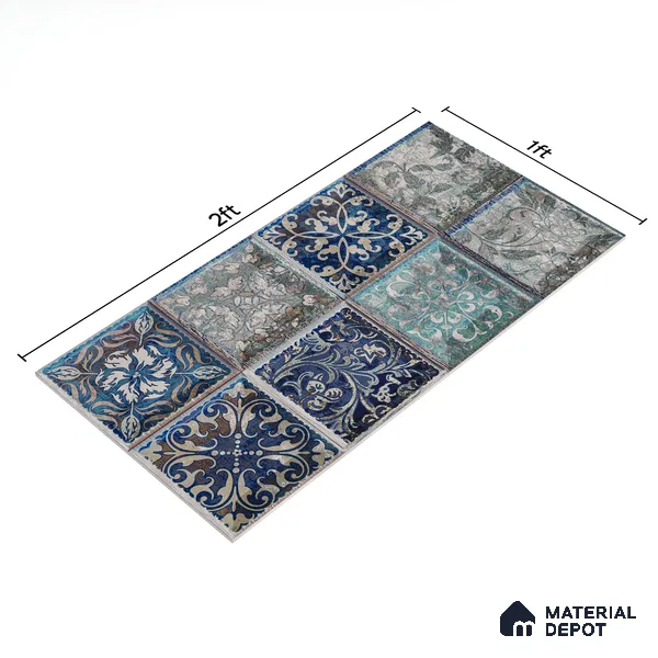 Highlighter Wall Tile TL 06489 Peacock Tapestry 2 ft x 1 ft Ceramic Matte Finish - 8 mm | Suitable For Kitchen, Bathroom & Accent/Feature Wall