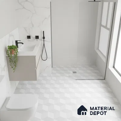 Geometric Floor Tile TL 06512 C   12 inch x 12 inch Ceramic Matte Finish - 8 mm | Suitable for Bathroom | Please Expect a Slight Variation of Pattern (Sample)