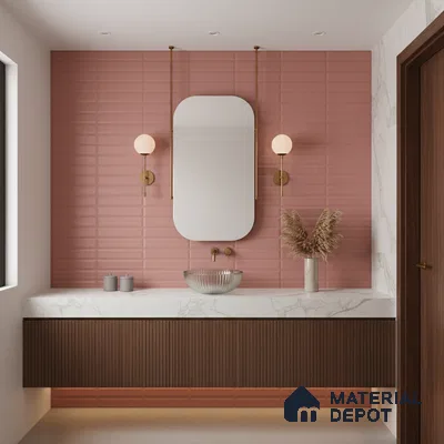 Faux Subway Wall Tile TL 06521 D Senso Pink 2 ft x 1 ft Ceramic Matte Finish - 8 mm | Suitable For Kitchen Backsplash, Bathroom & Basin Accent