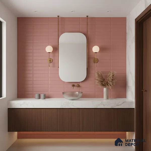Faux Subway Wall Tile TL 06521 D Senso Pink 2 ft x 1 ft Ceramic Matte Finish - 8 mm | Suitable For Kitchen Backsplash, Bathroom & Basin Accent