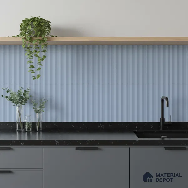 Faux Subway Fluted Wall Tile TL 06522 Pigmento Turkish Blue 2 ft x 1 ft Ceramic Matte Finish - 8 mm | Suitable For Kitchen, Bathroom, Dining Area | Please Expect a Slight Variation of Pattern