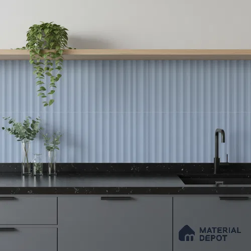 Faux Subway Fluted Wall Tile TL 06522 Pigmento Turkish Blue 2 ft x 1 ft Ceramic Matte Finish - 8 mm | Suitable for Living Room, Kitchen & Bathroom | Please Expect a Slight Variation of Pattern
