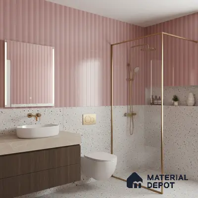 Subway Fluted Wall Tile TL 06522 C Pigmento Pink 2 ft x 1 ft Ceramic Matte Finish - 8 mm | Suitable for Kitchen & Bathroom | Please Expect a Slight Variation of Pattern