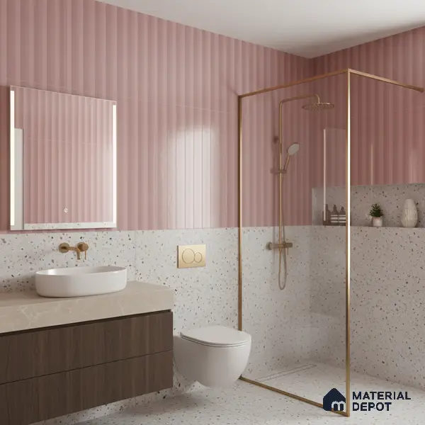 Subway Fluted Wall Tile TL 06522 C Pigmento Pink 2 ft x 1 ft Ceramic Matte Finish - 8 mm | Suitable for Kitchen & Bathroom | Please Expect a Slight Variation of Pattern